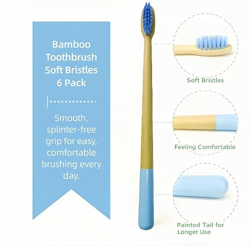 Gufiky Bamboo Toothbrushes Soft Bristles 6 Pack - Natural Wooden Toothbrush for Adults, Eco Friendly & Plastic Free Toothbrush with Cone Handle, Biodegradable & Non Toxic Tooth Brush Set