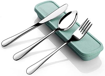 SAOSHYPEI Portable Cutlery Set with Case, 4-Piece Stainless Steel, Silver