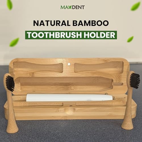 Natural Bamboo Toothbrush Holder, Wooden Bathroom Organizer with 3 Compartments, Freestanding Decorative Storage for Manual and Electric Brushes, Compact Design (12 x 4 x 3.5 Inch)