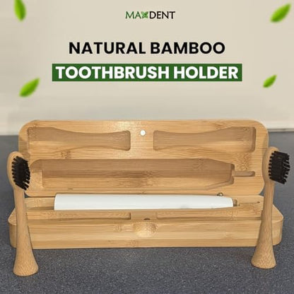 Natural Bamboo Toothbrush Holder, Wooden Bathroom Organizer with 3 Compartments, Freestanding Decorative Storage for Manual and Electric Brushes, Compact Design (12 x 4 x 3.5 Inch)