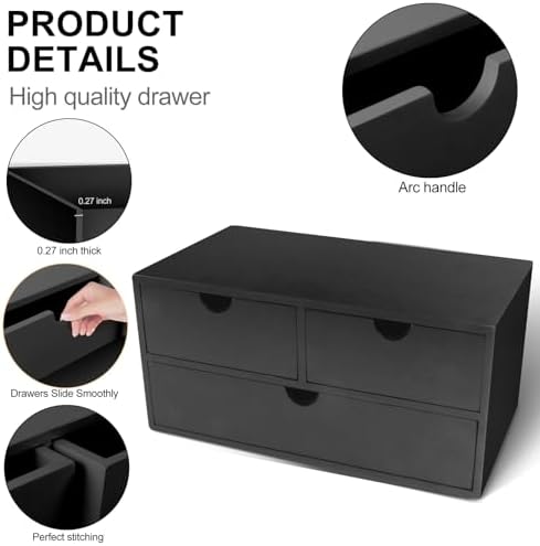 Charmewooden desk organizer with drawers countertop drawer organizer Tabletop Storage Organization Box Home Office Workspace Bathroom Toiletries Supplies (black)