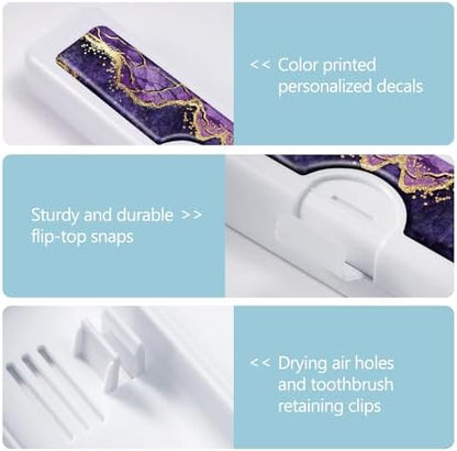 Toothbrush Travel Case - Colorful Pattern, Holder and Covers for Toothbrushes, Includes Tongue Scraper Case