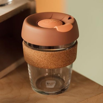 KeepCup Brew Cork, Reusable Glass Tumbler with Natural Cork, Tall Coffee Cup 12oz / 340ml - Frappe