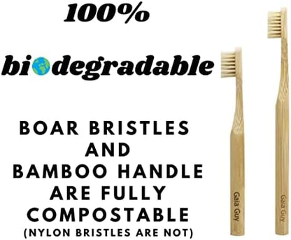 Gaia Guy Natural Bristle Bamboo Toothbrush Family Pack (NO Nylon - Boar Hair ONLY) - Totally Compostable & Biodegradable Boar Bristle and Bamboo Toothbrushes - Zero Waste - 4 Kids and 4 Adults