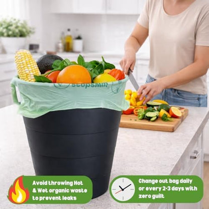 2.6 Gallon Certified Compostable Handle-Tie Bags (110 Bags), 9.84 L Small Food Scrap Bags, BPI Certified Compostable, TÜV OK Compost HOME Certified, Meets ASTM D6400 (110 ct.)