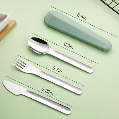 DEVICO Utensils for Lunch Box, 4Pcs Travel Silverware Set with Case, Green