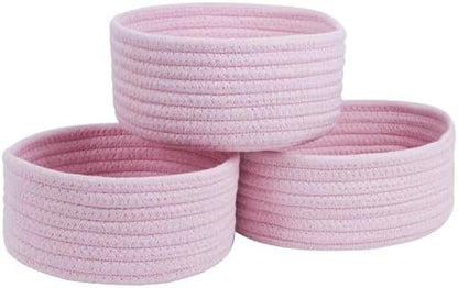 Small Woven Cotton Rope Baskets, Set of 3, Pink