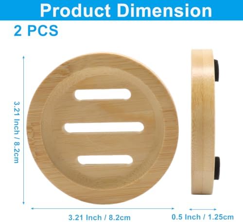 2 Pack Round Bamboo Wooden Soap Dishes, Shampoo Bar Holder with Self Draining Tray, Travel Soap Saver Case for Bathroom Kitchen Sink
