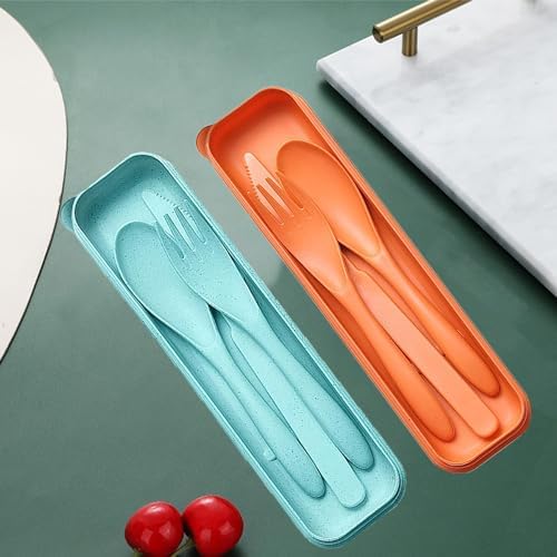 Reusable Travel Utensils Set with Case Wheat Straw Fork Spoon Knife Cutlery