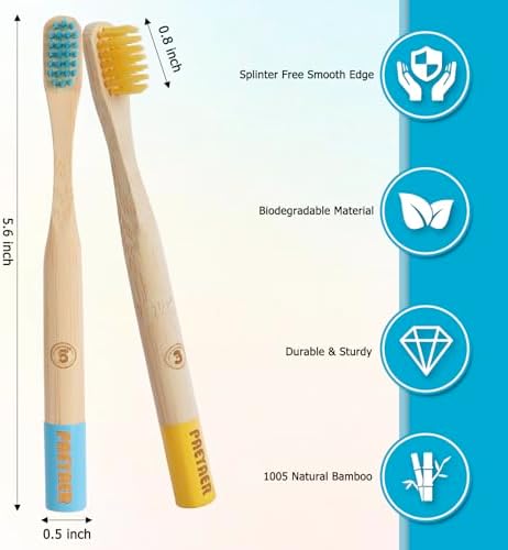 New Kids Bamboo Toothbrushes - 6 Pack, Organic Soft Bristle Toothbrush for Kids, Biodegradable Children's Toothbrushes (Toddler Toothbrush Ages 3-12, Multicolor)
