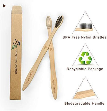 Virgin Forest Bamboo Toothbrushes 10pk, Soft BPA Free Biodegradable