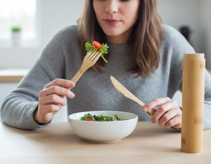Eco-Friendly Travel Utensils Set: Lightweight Bamboo Forks, Spoons, Knives in Wooden Case, Reusable Utensils for Lunch Box, Kids Camping Cutlery, Sustainable Portable Flatware