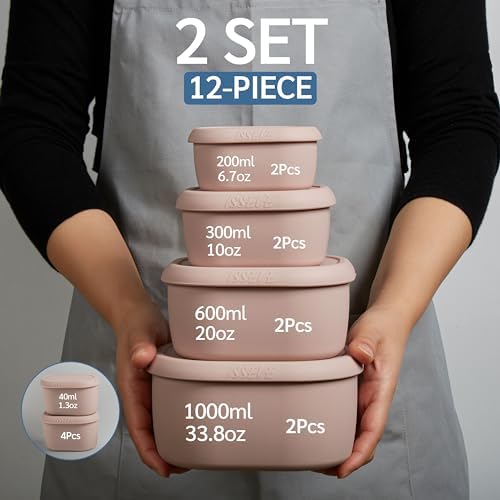 ISSEVE 12Pcs/Set Nesting Silicone Food Storage Containers with Lids