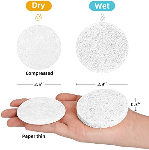 60-Count Compressed Facial Sponges|100% Natural Kickleen Cellulose Cosmetic Spa Sponges for Daily Facial Cleansing|Makeup and Mask Removal | Exfoliating | Skin Massage | Pore Exfoliation(White)