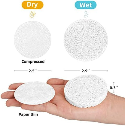 60-Count Compressed Facial Sponges|100% Natural Kickleen Cellulose Cosmetic Spa Sponges for Daily Facial Cleansing|Makeup and Mask Removal | Exfoliating | Skin Massage | Pore Exfoliation(White)