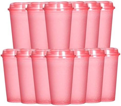 16oz Reusable Plastic Coffee Cups with Lids, 13 Pack