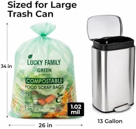13 Gallon Drawstring Compost Bags for Kitchen Compost Bin, Compostable