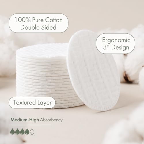 Intrinsics Premium 3” Large Cotton Rounds 2 Pack (100 Count) – Lint-Free Cotton Pads for Face & Makeup Removal | Dual-Sided Face Pads for Cleansing & Exfoliation | Hypoallergenic and 100% Pure Cotton
