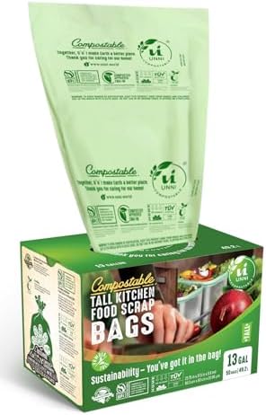 UNNI Compostable Bags, 13 Gallon, 50 Count, 49.2 Liter, Extra Thick 0.9 Mil