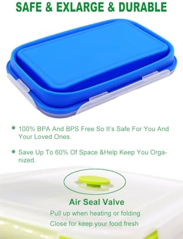 Set of 2 Extra Large Collapsible Silicone Food Storage Containers With Lids, 82.8oz + 60.2oz Meal Prep Bento Lunch Boxes, Microwave,Dishwasher and Freezer Safe For Kitchen, Camping, BPA Free