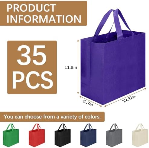 Reusable Grocery Bags 12.6 * 6.3 * 11.8 in - Non Woven Totes Bag with Reinforced Handles, Shopping Bags Bulk