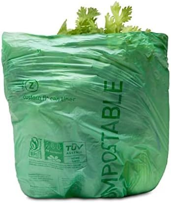 simplehuman Code Z 30 Count Compostable Custom Fit Liners, Certified Compostable Trash Bags for Compost Caddy, Plant-Based PVOH Plastic, Backyard or Commercial Composting, 4 Liter / 1 Gallon