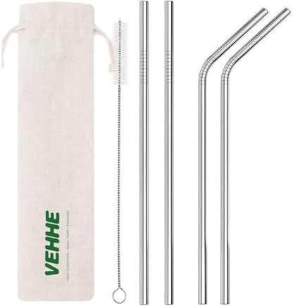 VEHHE Metal Straws, Stainless Steel Reusable Straws Set (2 Straight|2 Bent)