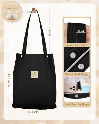 Miss Adola 2 Pack Corduroy Tote Bag with Pouch for Women