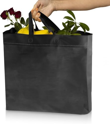 Simply Cool 200 Pack Reusable Grocery Bags, Medium Tote Bags Bulk, Black