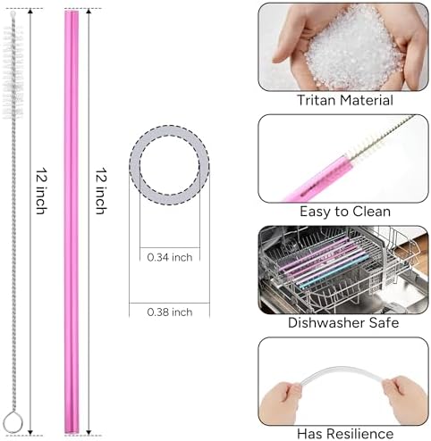 Replacement Straw Compatible with Stanley Quencher 40 oz,30 oz Tumbler, 12 inch Extra Long Reusable Straws Plastic For 40 Oz Cup,6 Pack
