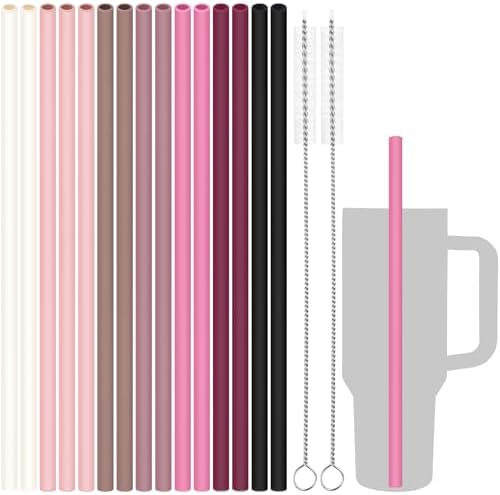 Tomorotec 15PCS Silicone Drinking Straws Fit for Stanley 40oz 30oz Tumbler