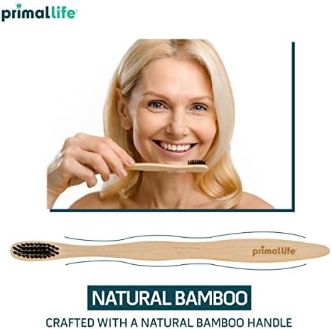 Primal Life Organics - Charcoal Toothbrush, Made with Charcoal & Bamboo, Biodegradable, BPA-Free, Perfect for Kids & Adults, Recyclable, Gently Massages Gums & Teeth, Zero Waste Toothbrush, (2-Pack)