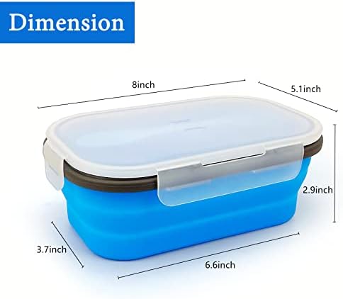 Collapsible Lunch Box Containers, Silicone Bento Box with Airtight Lid and 2 in1 Spoon & Fork, 1000ml Large Portion Reusable Silicone Food Storage Container, Microwave Dishwasher Safe