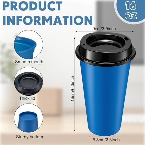 Honeydak 45 Pack 16 oz Reusable Coffee Cups with Lids Water Bottle Iced Coffee Travel Mug Reusable Portable Plastic Tea Tumblers Bulk for Hot and Cold Drinks Birthdays Party(Classic,Navy Blue)