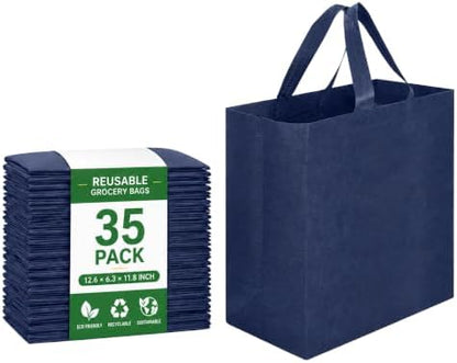 Reusable Grocery Bags 12.6 * 6.3 * 11.8 in - Non Woven Totes Bag with Reinforced Handles, Shopping Bags Bulk