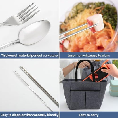 INKULEER Travel Cutlery, Portable Cutlery Set | Portable Silverware Set, 18/8 Stainless Steel Lunch Reusable Travel Cutlery Set, Fork and Spoon/Knife Set for Camping | Full-size camping cutlery set.