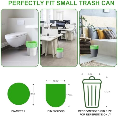Compostable Trash Bags 2 Gallon - Inwaysin Bulk Mini Rubbish Waste Can Liners Unscented Strong Thick Biodegradable Tiny Kitchen Garbage Bags for Bathroom Office (Clear Green, 100 Counts)