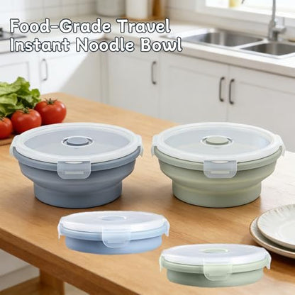 Silicone Collapsible Food Storage Containers-Prep/Storage Bowls with Lids – Set of 2 Round Silicone Lunch Containers – Microwave and Freezer Food Containers (550ML,Green Blue)