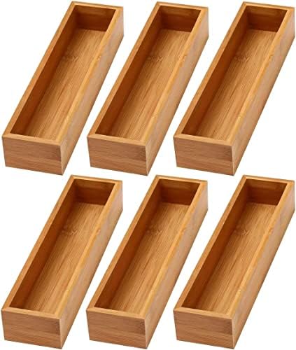 YBM Home Bamboo Drawer Organizer Storage Box for Kitchen Drawer, Junk Drawer, Office, Bedroom, Children Room, Craft, Sewing, and Bathroom, 6 Pack 3x12x2 inch