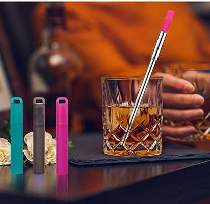 NAIVELY-Reusable Straws 6 Pack Collapsible Portable Stainless Steel Straws with Case,Silicone Tips and Cleaning Brush,Retractable Portable Travel Straw