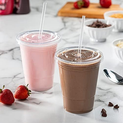 GUSTO 16 oz Clear Plastic Cups with Lids [50 Sets] Iced Coffee Cups