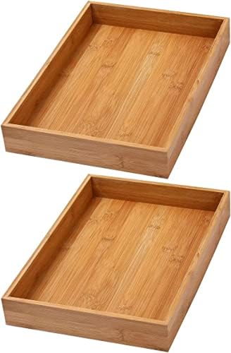 YBM Home Bamboo Drawer Organizer Storage Box for Kitchen Drawer, Junk Drawer, Office, Bedroom, Children Room, Craft, Sewing, and Bathroom, 2 Pack 10x14x2 inch