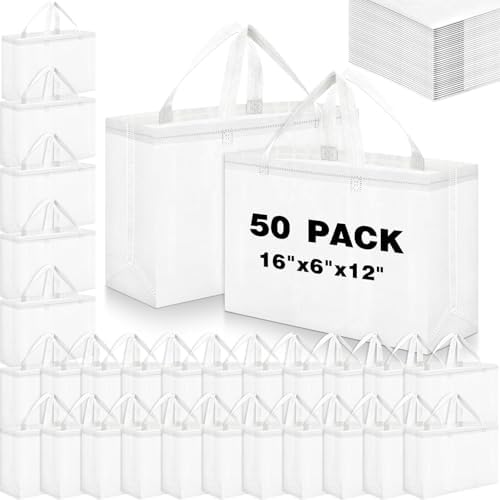 Windyun Reusable Grocery Bags Large Non Woven Shopping Bags with Handles Foldable Portable Tote, 16x6x12 Inch