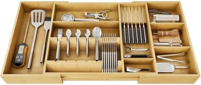 Bamboo Expandable Kitchen Drawer Organizer, 17.7-29.5 in,Natural