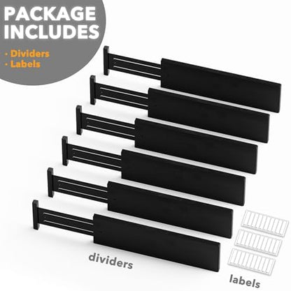 SpaceAid Bamboo Dresser Drawer Dividers 6 Pack, 4.65“ High Adjustable 17“-22” Drawer Organizers, Expandable Organization for Clothing, Clothes, Dressers, Black