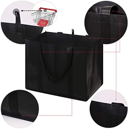 DIOMMELL Set of 16 Reusable Grocery Bags Extra Large Super Strong Heavy Duty Shopping Tote Bags with Reinforced Handles Black