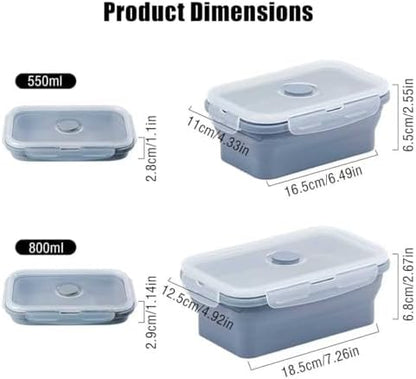 Silicone Collapsible Food Storage Containers-Prep/Storage Bowls with Lids – Set of 2 Silicone Lunch Containers for Kitchen, Camping, Dishwasher, Microwave, Freezer Safe(550ML and 800ML, Blue)