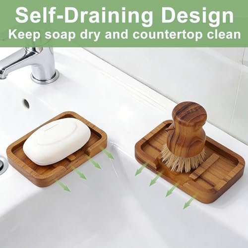 HTB 2 Pack Self Draining Soap Dish Teak Wood Keep Soap Dry