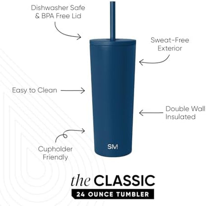 Simple Modern Iced Coffee Tumbler, Insulated | 24oz | Blue