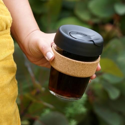 KeepCup Brew Cork - Reusable Coffee Cup Tempered Glass and Natural Cork, M 12oz/340ml - Black (Pack of 10)